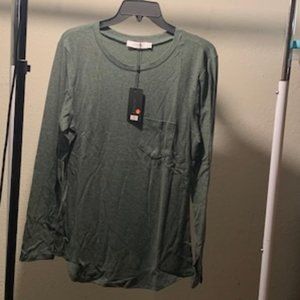 Moyee Women's Green Tunic Length Loose Fit Pocket Long Sleeve Top M NWT